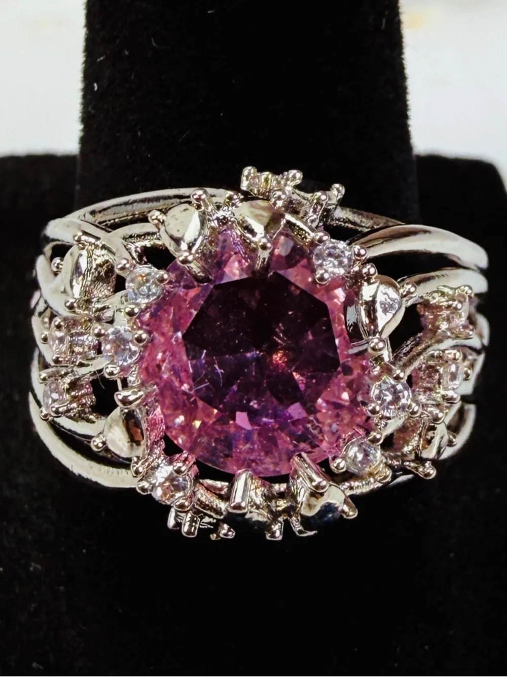 Silver light pink statement, ring 9 1/4 stamped 925